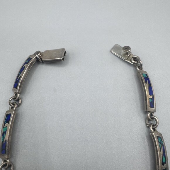 925 Vintage Sterling Silver Turquoise Collar Choker TA-217 Mexico Necklace 16" - Picture 5 of 7